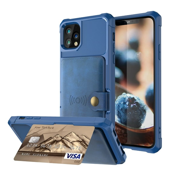 iPhone 12 Pro Max Case, Dteck Wallet Case for iPhone 12 Pro Max 6.7 inch 2020, Hard Silicone Shockproof Case Flip Leather Card Holder Protective Cover Work with Magnet Car Holder Mount, Blue