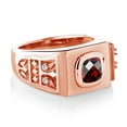thumbnail image 3 of Gem Stone King 18K Rose Gold Plated Silver Men's Ring Cushion Checkerboard Red Garnet and Moissanite (2.53 Cttw, Size 13), 3 of 4