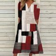 thumbnail image 2 of Vestido de media pantorrilla con bolsillo con estampado geométrico de manga corta suelta con cuello en V para mujer Fridja  qw7100, 2 of 8