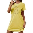 thumbnail image 2 of Aobny Trendy Nightgowns for Women's Thin Cat-Print Yellow Sleep Dresses Short Sleeve Short Crew Neck Teens Pajamas Cute, 2 of 5