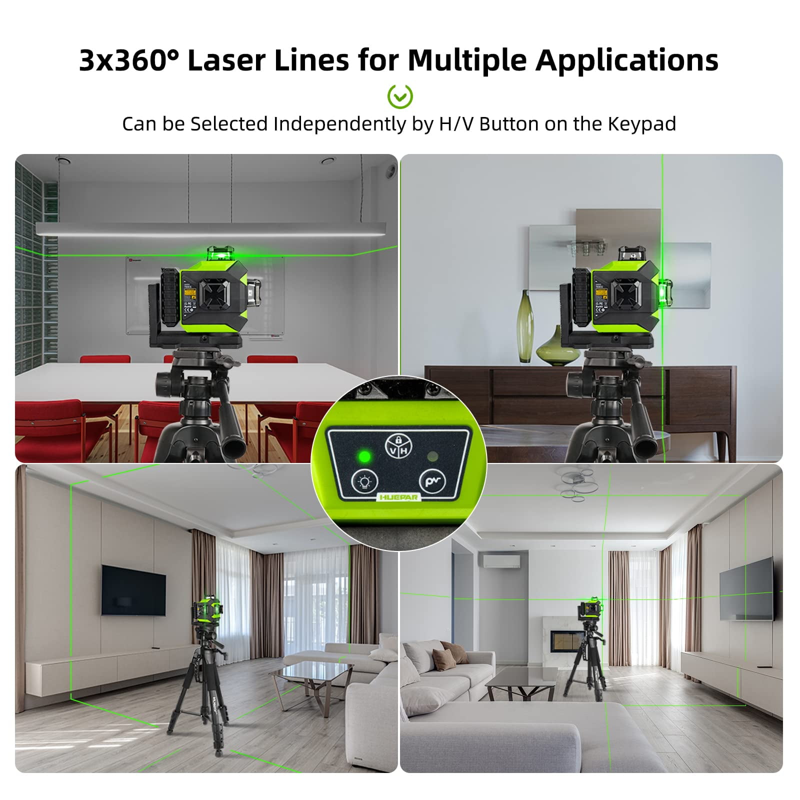 3D 12 Lines Self-Leveling Laser Level, 197Ft Green 3 x 360° Cross Line Laser Level Tools with 6600mAh Li-ion Battery, Magnetic Bracket and Laser Target Plate