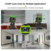 3D 12 Lines Self-Leveling Laser Level, 197Ft Green 3 x 360° Cross Line Laser Level Tools with 6600mAh Li-ion Battery, Magnetic Bracket and Laser Target Plate