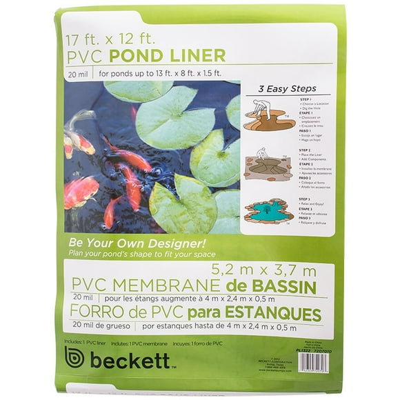Beckett Corporation Flexible Pre-Cut PVC Liner - Ideal for Small Ponds, Koi Ponds, Water Gardens, and Fountains - 12 Foot x 17 Foot, Black