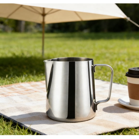 150ML Stainless Steel Milk Frothing Jug, Latte Art Pitcher for Coffee & Milk, Polished Metal Jug, Ergonomic Handle, Ideal for Home Baristas & Caf茅 Use, 150ml
