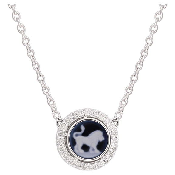 Leo Zodiac Sign H/SI Pave Diamond Celestial Pendant Necklace 14k White Gold Unisex Jewelry