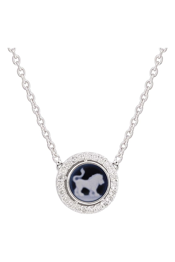 Leo Zodiac Sign H/SI Pave Diamond Celestial Pendant Necklace 14k White Gold Unisex Jewelry