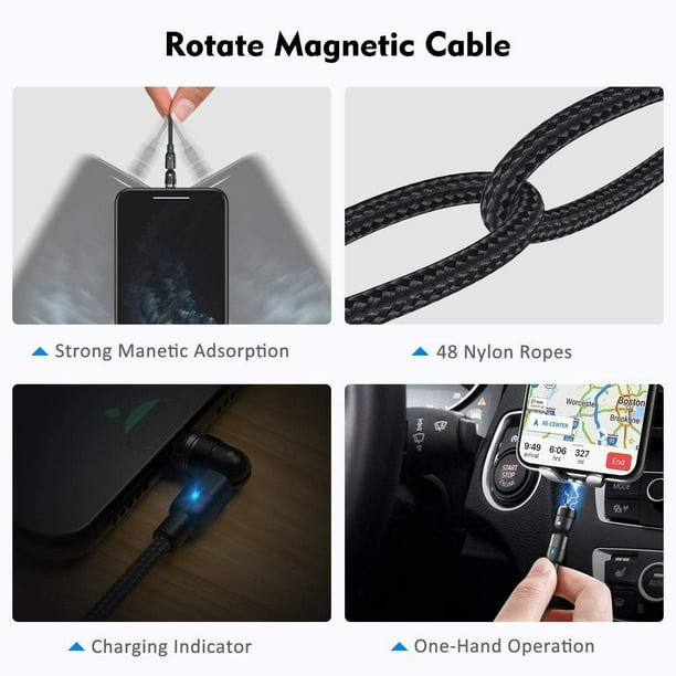 Statik 360 - Magnetic Charging Cable - 360° Rotating Phone Charger w 3  Removable Magnetic Connectors Compatible 