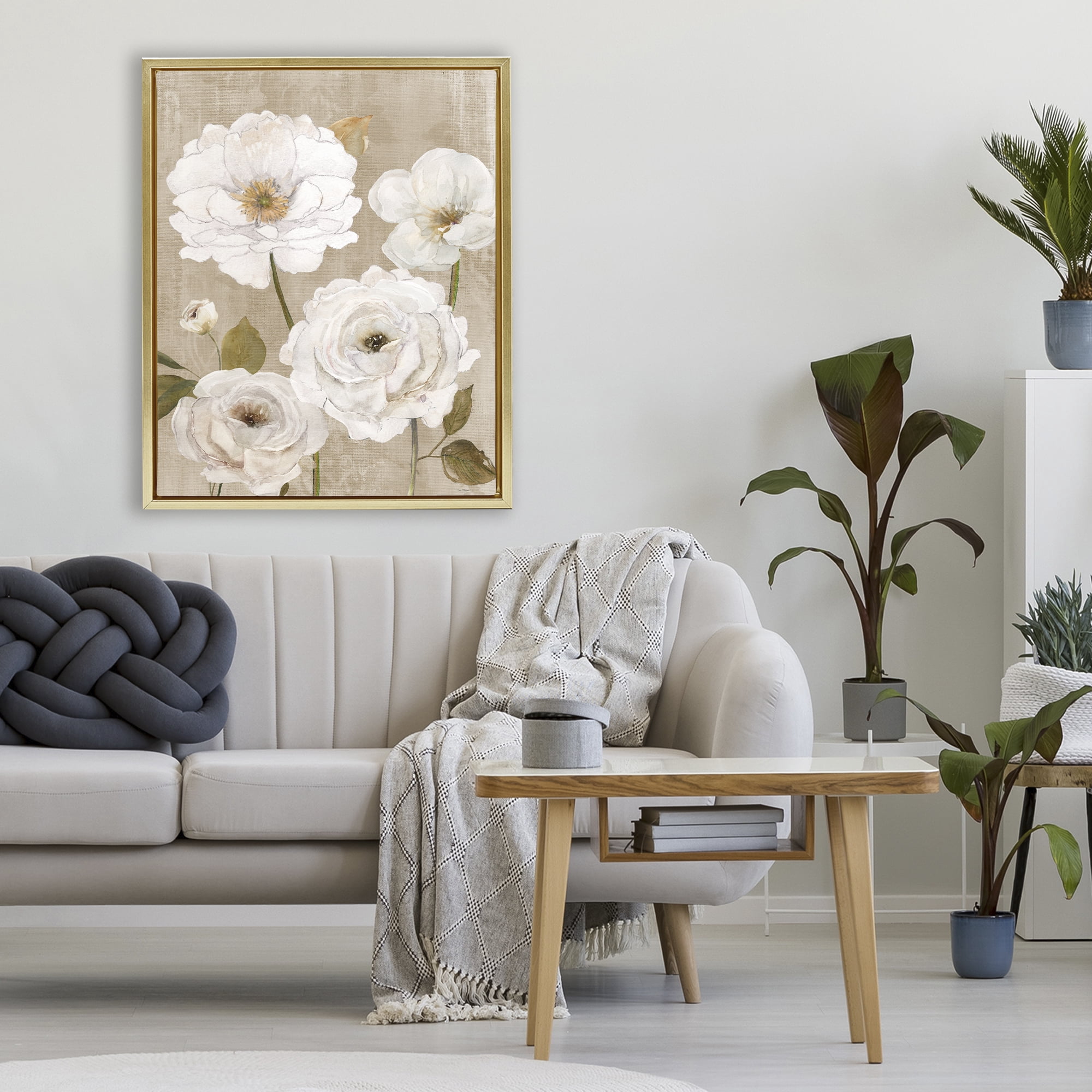 Stupell Industries Rustic Blooms in White Gold Framed Floater Canvas Wall Art, design by Carol Robinson