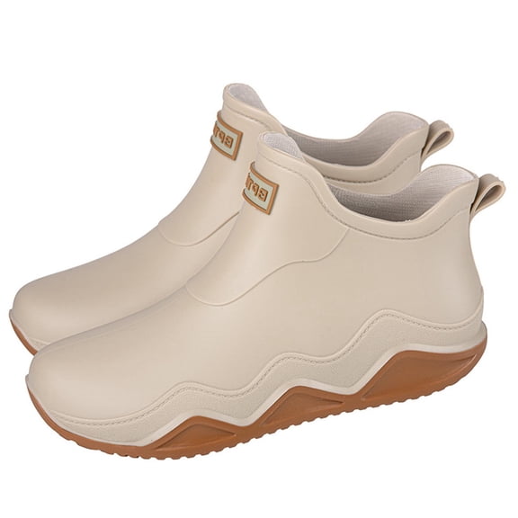 Dasayo Women's Boots Ankle Beige Waterproof Rain Round Toe Low Top Non Slip Rainboots Shoes Women 36