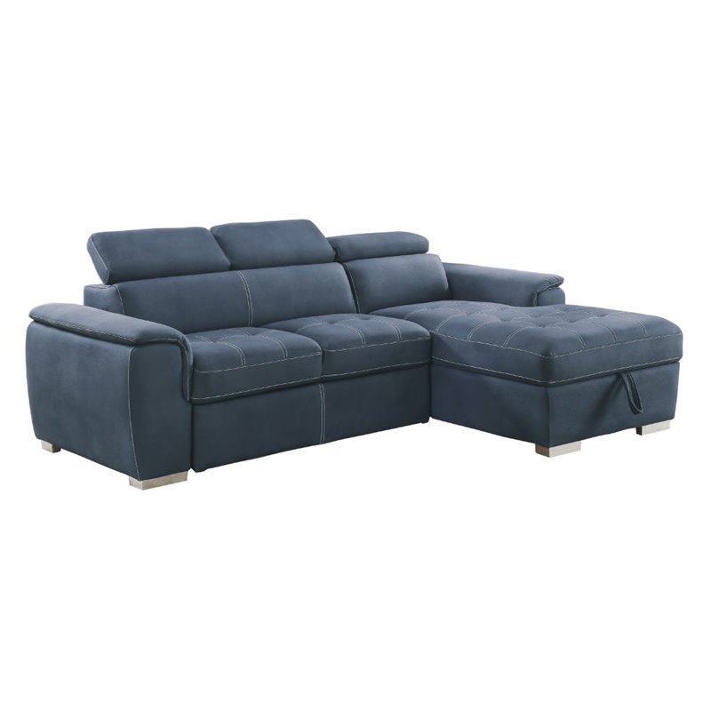 Lexicon Ferriday Microfiber Sectional Sofa with Pull Out Bed in Blue