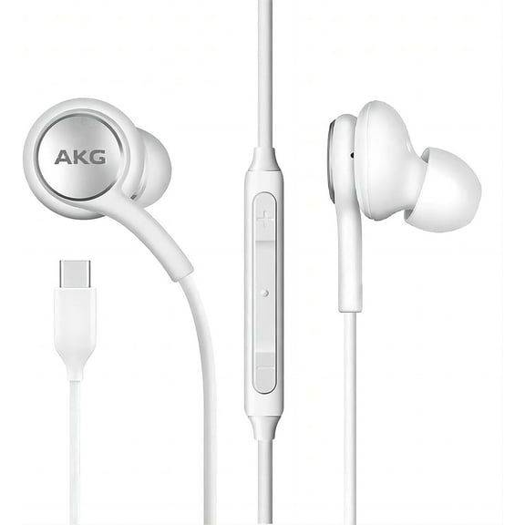 AKG Type C Headphone Earbuds for for Google Pixel 4a 5G - Designed by AKG - Braided Cable with Microphone and Volume Remote USB-C Connector - White