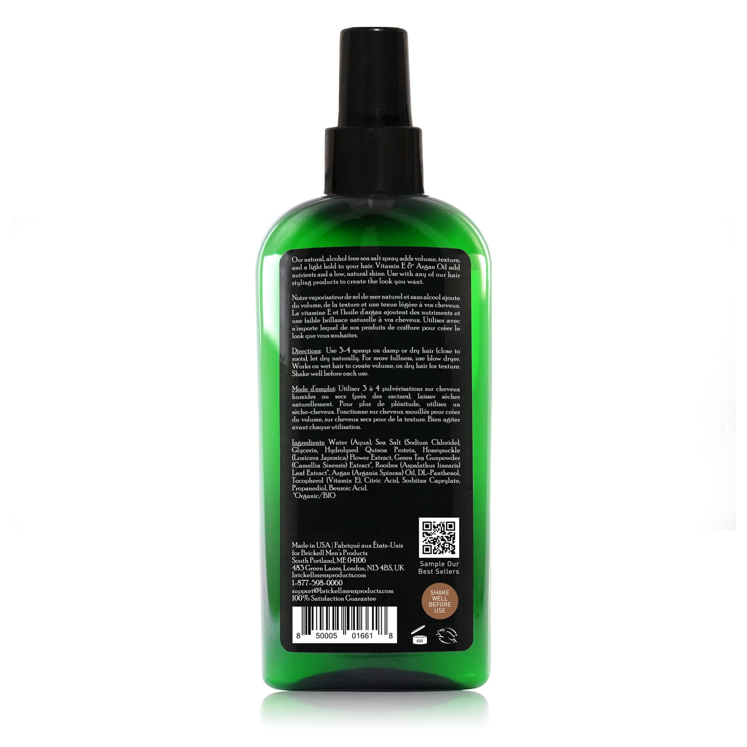Brickell Men's Texturizing Sea Salt Spray for Men, Alcohol-Free, Lifts & Texturizes Hair for a Beach or Surfer Hair Style, With Sea Salt, Vitamin E & Hydrolyzed Protein, 6 Ounce