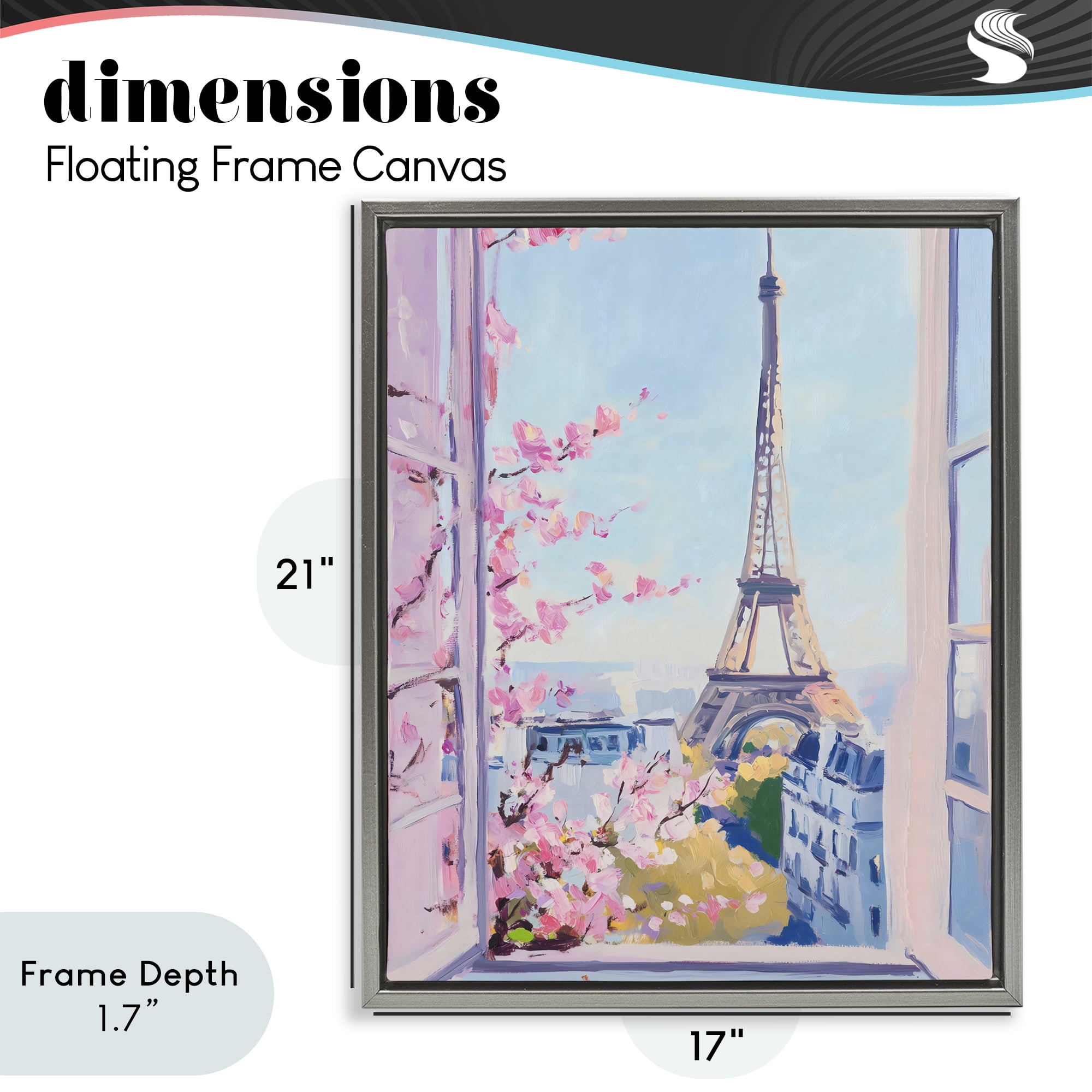 Stupell Industries Eiffel Tower View in Spring Gray Framed Floater Canvas Wall Art, design by The Prints Vibe