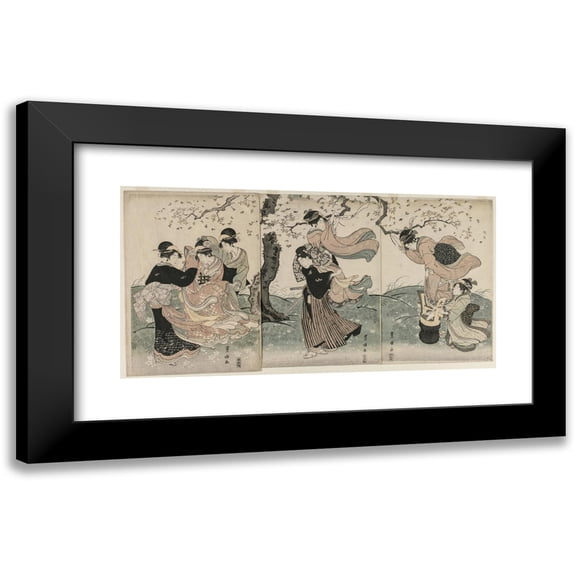Toyokuni Utagawa 14x9 Black Modern Framed Museum Art Print Titled - Cherry Blossoms in the Wind (Late 1790s)