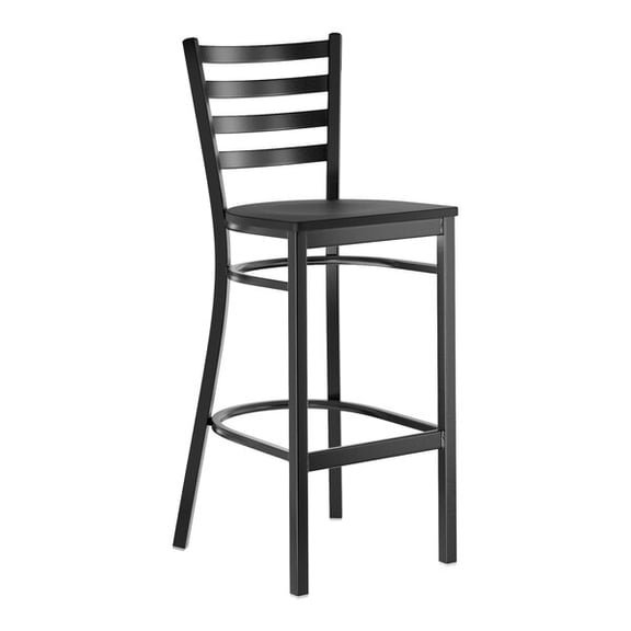 Black Ladder Back Metal Restaurant Barstool with Black Wood Seat - Commercial Quality Metal Restaurant Barstool