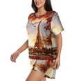thumbnail image 2 of Kdxio Eiffel Tower Print Pajamas Sets for Women Short-Sleeved Pjs with Lounge Shorts Two Piece Sleepwear S-4XL, 2 of 8