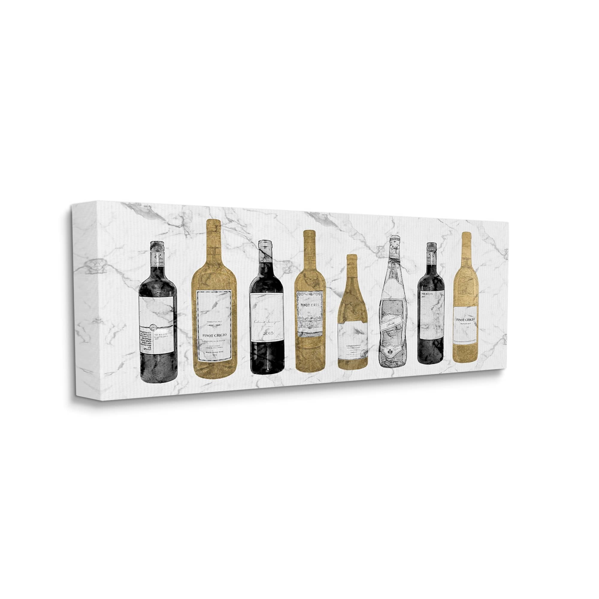 Stupell Industries Traditional Wine Bottle Illustrations Glam Marble Pattern, 24 x 10,Design by Natalie Carpentieri