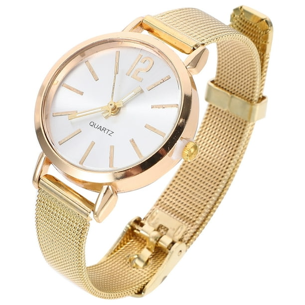 EeaseMX Reloj de moda para mujer, marca de lujo, cinturón de malla, relojes de pulsera de cuarzo creativos, reloj de pulsera para mujer, Montre Femme (dorado)