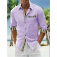 thumbnail image 1 of Camisa casual de manga larga con bolsillo a rayas y parches de color sólido para hombre, camisa hawaiana Tiki Vaion, tela cómoda, talla grande, 1 of 6
