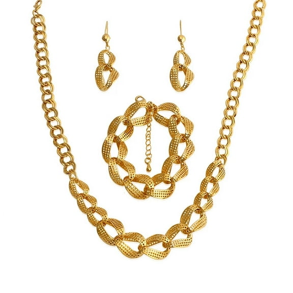 Women High Quality 18k Layered Real Gold Plated set Necklace Bracelet Earrings