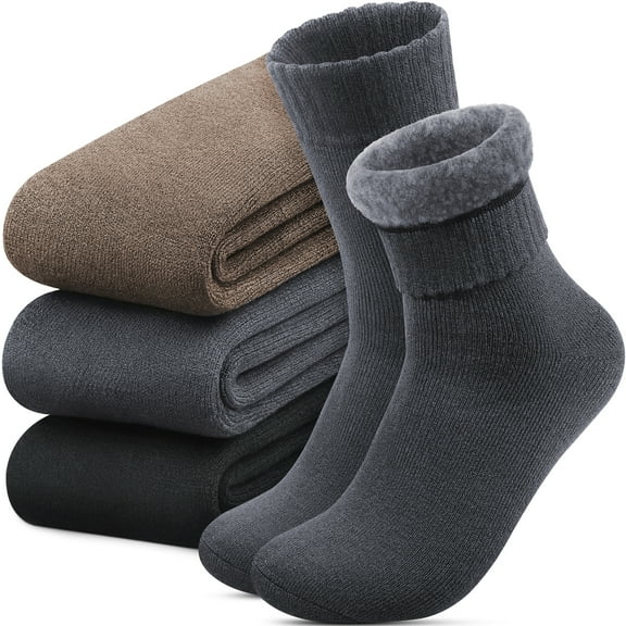 Thermal Socks for Men 6-13, Thick Winter Outdoors Warm Socks Mens, Soft Warm Classic Hiking Walking Boot Crew Socks, 3 Pairs