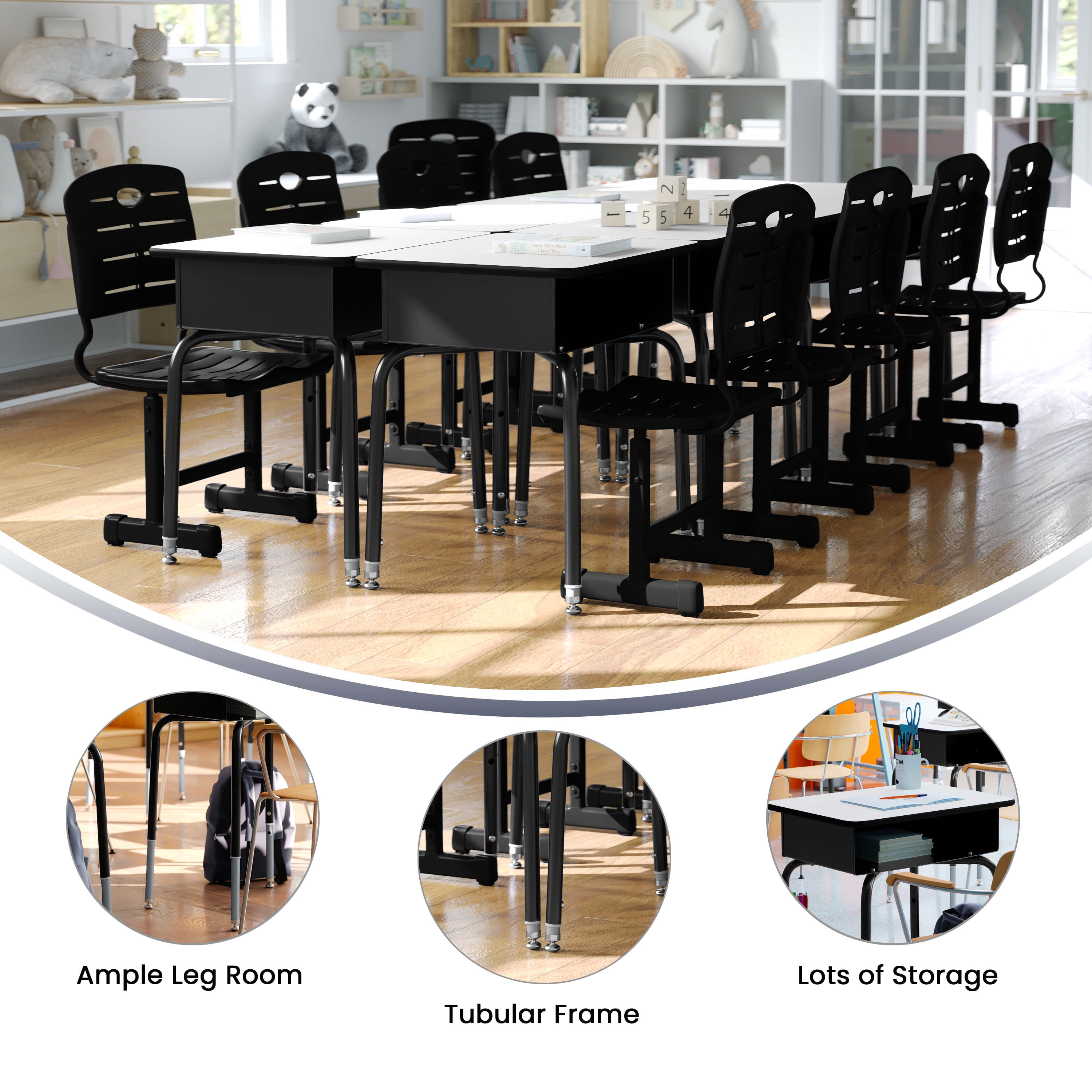 Emma + Oliver Gray Student Desk with Open Front Metal Book Box - School Desk