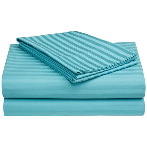650-Thread Count 100% Egyptian Cotton Mediumweight Stripes Sheet Set with Deep Pockets Teal / Olympic Queen
