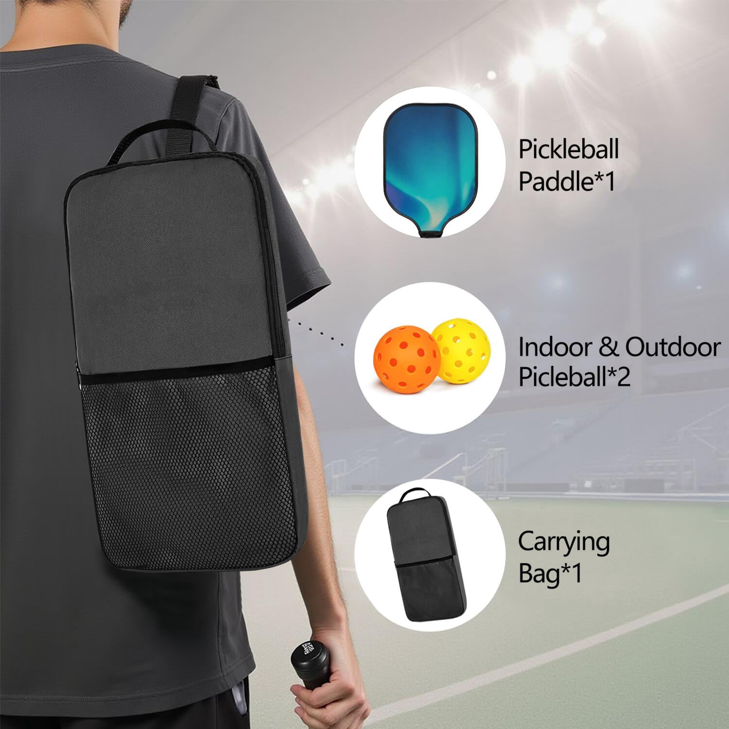 Pickleball Paddles Set Of 1, Fiberglass Surface, Fluid Smoke Aurora Art Style, 1 Paddle, 2 Balls & Bag