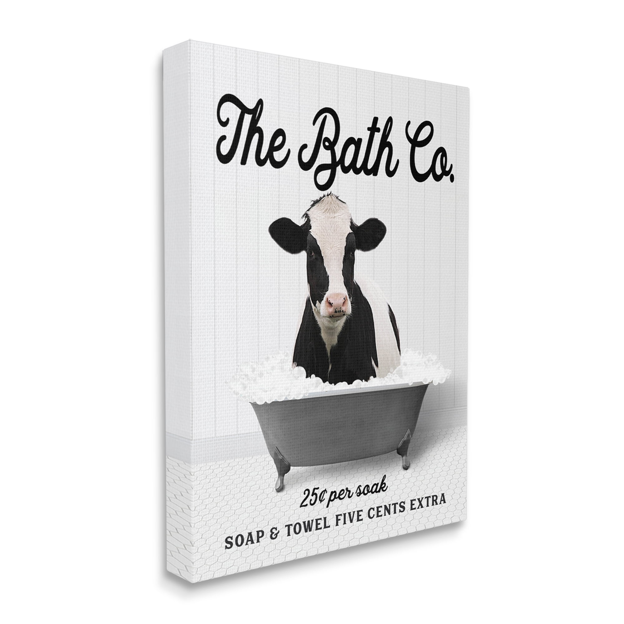 Stupell Industries Vintage Bathroom Cow Animals & Insects Painting Gallery Wrapped Canvas Print Wall Art, 16 x 20