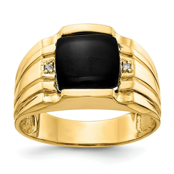 14K Yellow Gold Ring Band Men's Diamond Round Onyx Black, Size 9