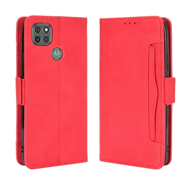 Case for Motorola MOTO G9 Power Cover Adjustable Detachable Card Holder Magnetic closure Leather Wallet Case - Red