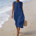 thumbnail image 6 of Feancey Boho Linen Dress for Women Crew Neck Sleeveless Maxi Dresses Summer Casual Loose Tank Dress Flowy Beach Vacation Dresses with Pockets Blue L, 6 of 10