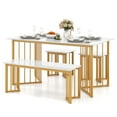 thumbnail image 1 of Gymax 4PCS Dining Table Set Kitchen Table w/ Bench & 2 Stools Wing-shaped Metal Legs, 1 of 10
