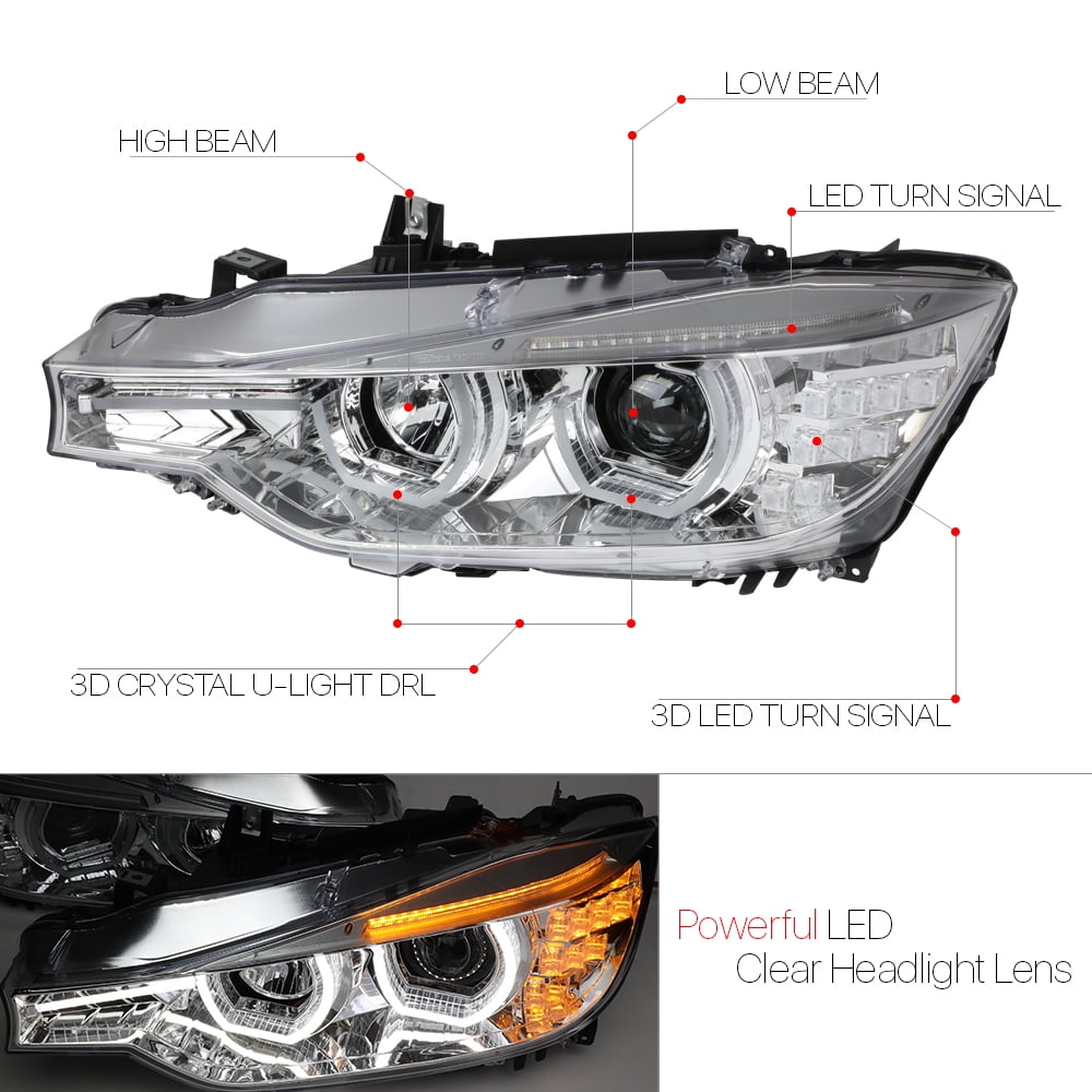 Chrome Dual [3D HALO] Projector Headlight LED DRL for 12-16