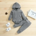 thumbnail image 2 of Toddler Boys Outfits Baby Girls Long Sleeve Hooded Romper Tops Solid Pants Set 2Pcs Clothing Sets for Boys Size 18-24 Months, 2 of 7
