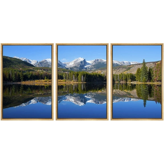wall26 - Sprague Lake Rocky Mountain - Framed Canvas Art Wall Art - 16"x24"x3 NATURAL