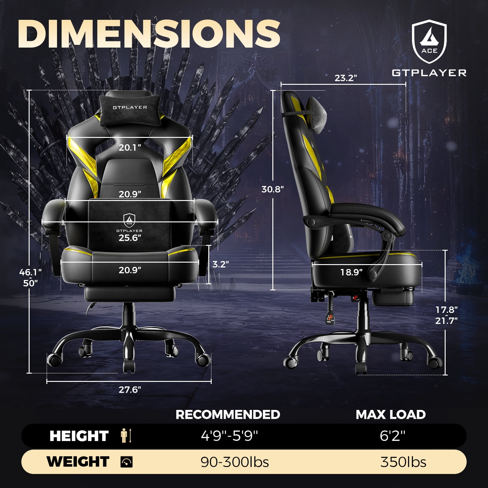 GTPLAYER Gaming Chair Office Chair PU Leather with Adjustable Headrest and Lumbar Pillow, Yellow