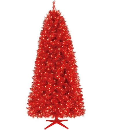 Holiday Time 7' Richmond Red Tinsel Artificial Christmas Tree with ...