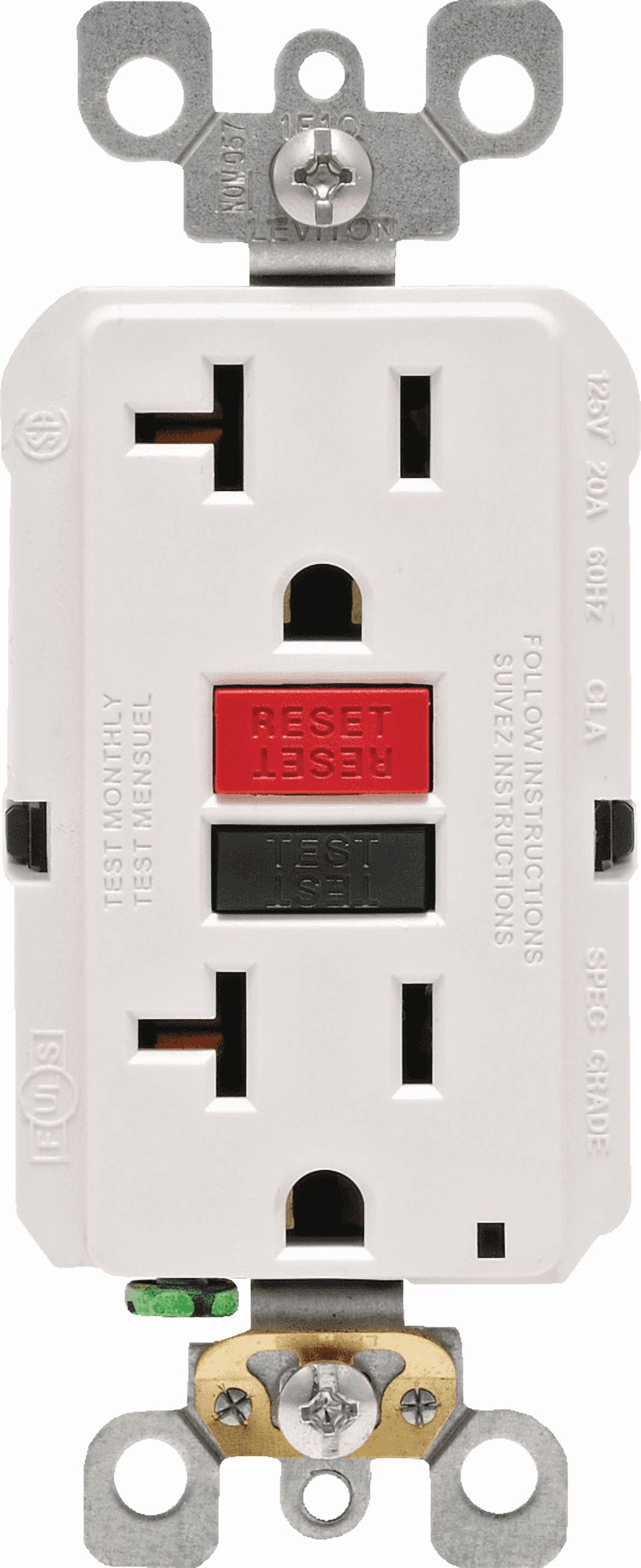Leviton GFCI Receptacle in White — UL Listed for US Residential Electrical Code Compliance, Drop-in NEC-Standard Wiring