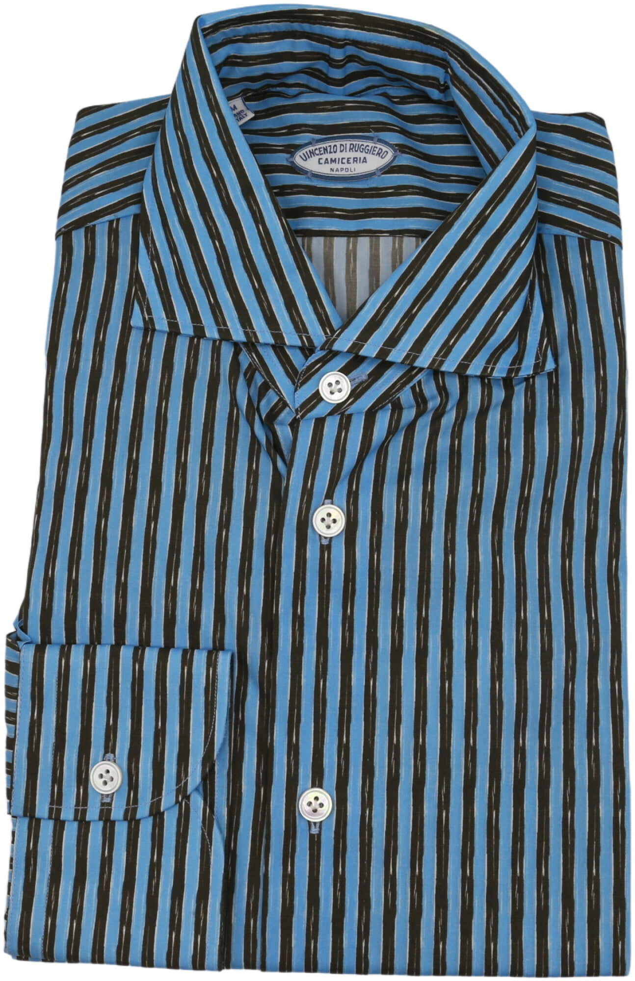Vincenzo Di Ruggiero Men's Blue / Brown Candy Stripe Dress Shirt - S ...