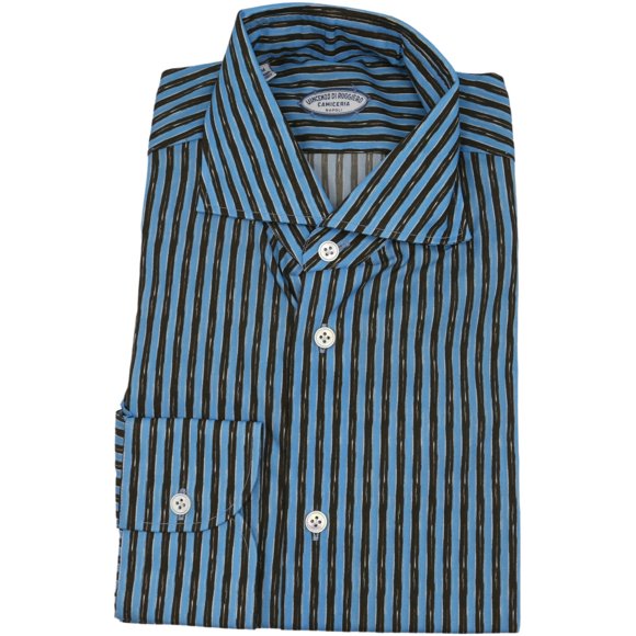 Vincenzo Di Ruggiero Men's Blue / Brown Candy Stripe Dress Shirt - S