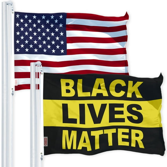G128 Combo Pack: USA American Flag 3x5 Ft 150D Printed Stars & Black Lives Matter (Black/Yellow) 3x5 Ft 150D Printed