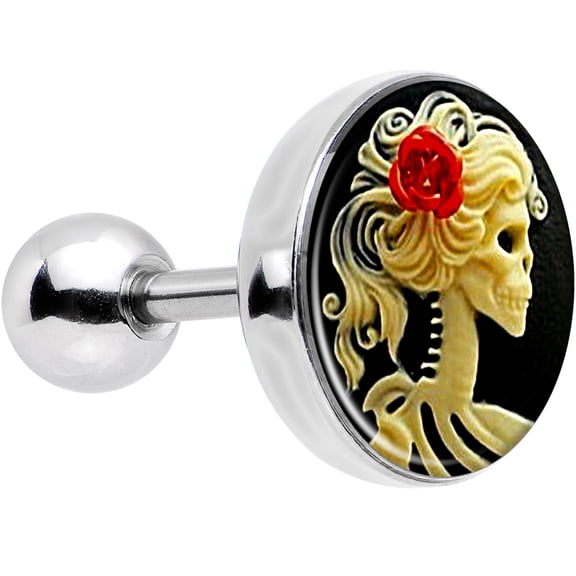 Body Candy Stainless Steel Red Rose Skeleton Cameo Tragus Cartilage Earring 16 Gauge 1/4"