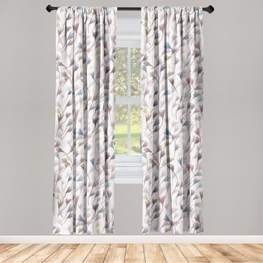 Floral Design Window Curtains, Simple Boho Pattern of Watercolor Style Wildflowers Garden Artwork, Lightweight Decor 2-Panel Set with Rod Pocket, Pair of - 28"x95", Eggshell Purple Grey, by Ambesonne