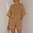 thumbnail image 2 of BOOMNY Womens 2 Peice Shorts Sets Solid Short Sleeve Tops Shorts Outfits for Women Summer Casual Matching Sets, 2 of 5