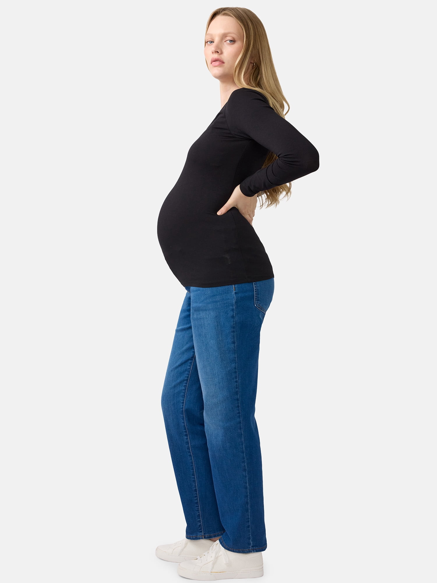 Ingrid & Isabel For Every Belly Women's Maternity Scoop Tee with Long Sleeves, Sizes S-XXL