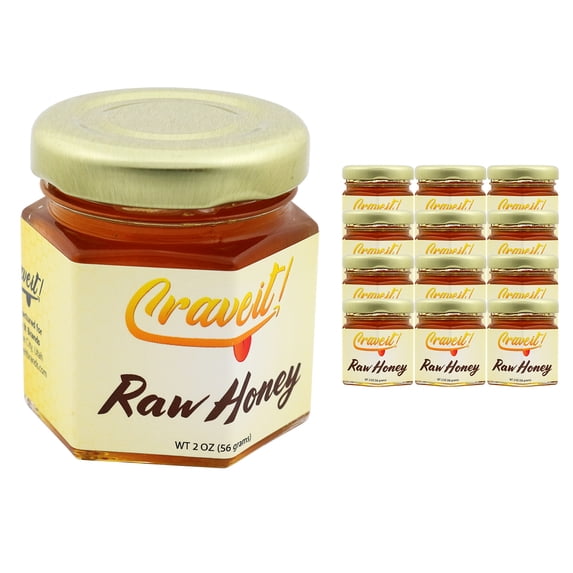 Crave It - Raw & Unfiltered Honey - No Artificial Flavors or Colors, Not Pasturized, and All Natural. 2 oz Glass Jar(12 Pack)