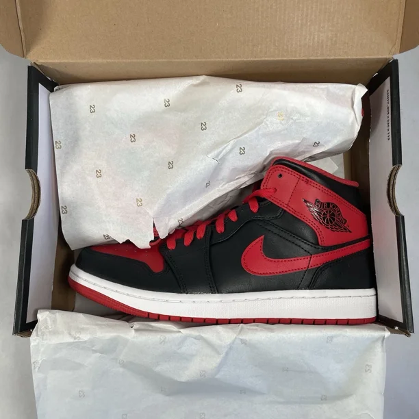 Ni-k-e Air Jordan 1 Mid Shoes Black Fire Red White DQ8426-060 Men's Size 9 New w/box