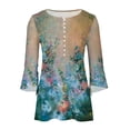 thumbnail image 4 of Hauts de Sortie Mode Été Col en V Manches 3/4 Imprimé T-shirt Décontracté Blouse Hauts Manches 3/4 pour Femmes en Solde, 4 of 5