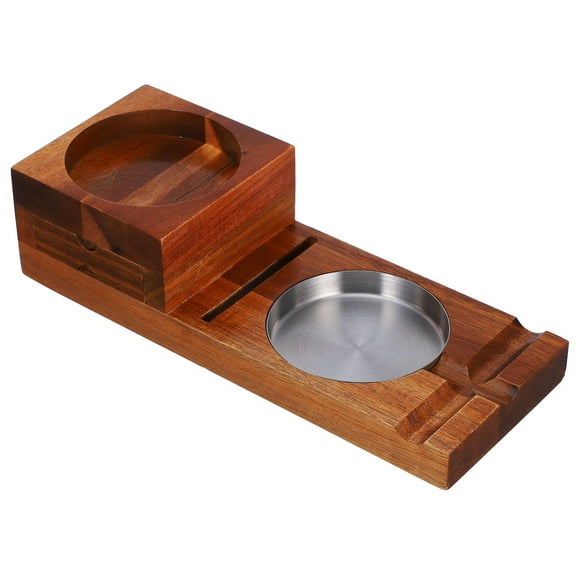 IMIKEYA Brown Wooden Cigar ashtray with Whiskey Glass Holder for Home Use Crafted from Firm Wood